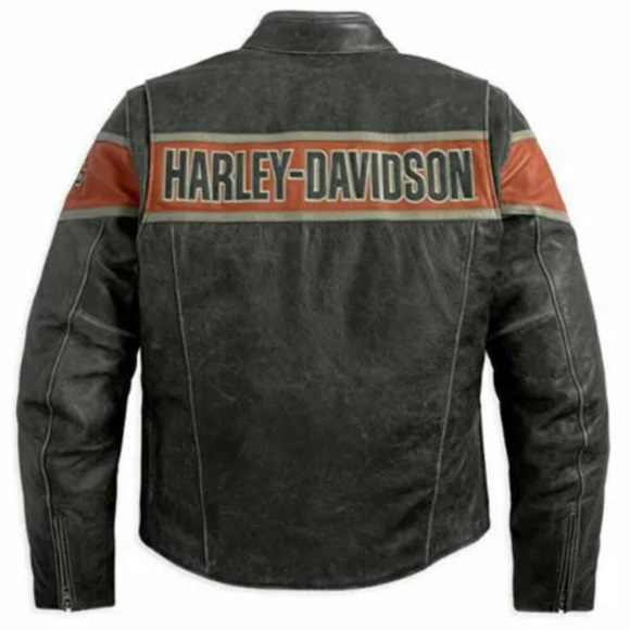 Men's Harley Davidson Victory Lane Distressed Motorcycle Leather Safety Jackets - Picture 2 of 3